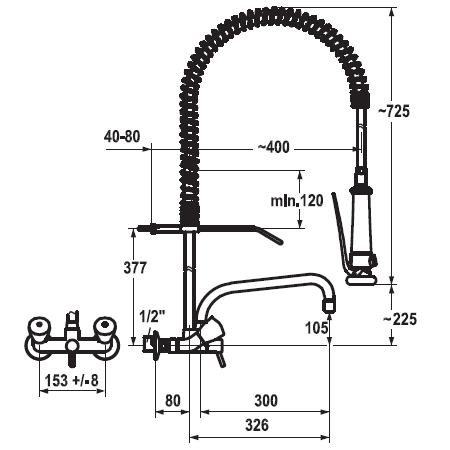 KWC Gastro K.24.42.74.000C78 Wand-Geschirrbrause - Zweihebelmischer mit Schwenkauslauf