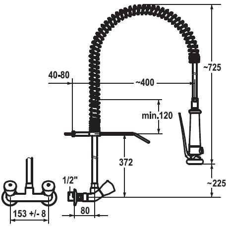 KWC K.24.42.70.000C78 Gastro Wand-Geschirrbrause - Zweihebelmischer