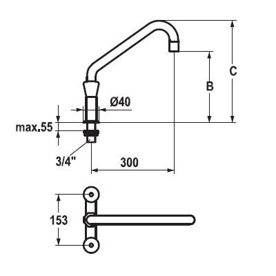 KWC Gastro K.24.42.E3.000C35 3/4" Zweigriffarmatur - Zweiloch - stark erhöhter Auslauf - gerade