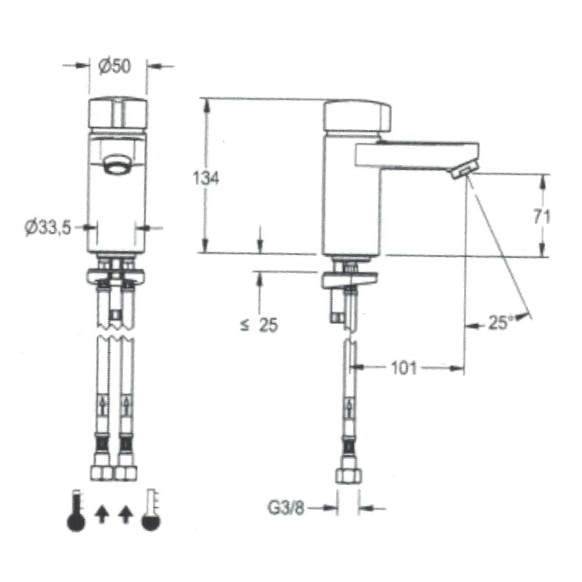 KWC 136.10.000FL Franke AQUAMIX-C Handwaschbecken-Armatur mit Druckspüler - Hydraulische Automatik